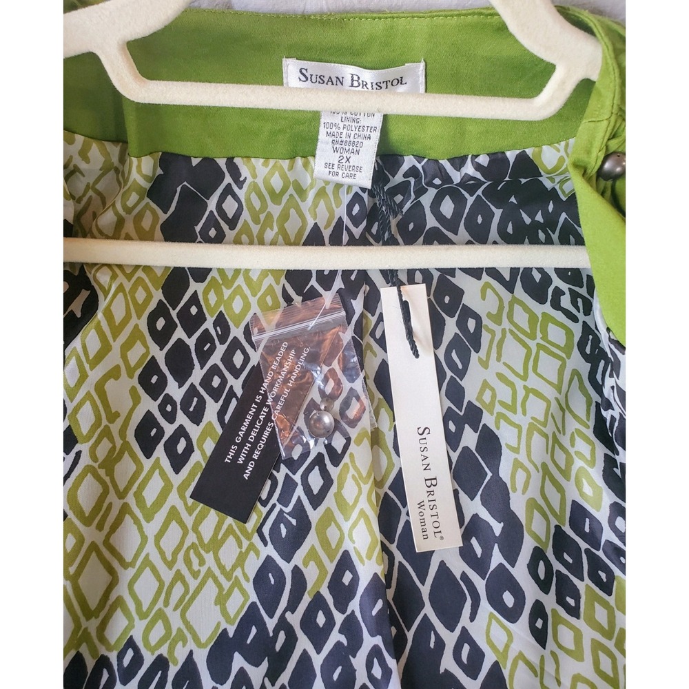 NWT SUSAN BRISTOL Pea Green Hook Eye Neck Band w/Studs Jacket Size 2XL - Picture 5 of 9